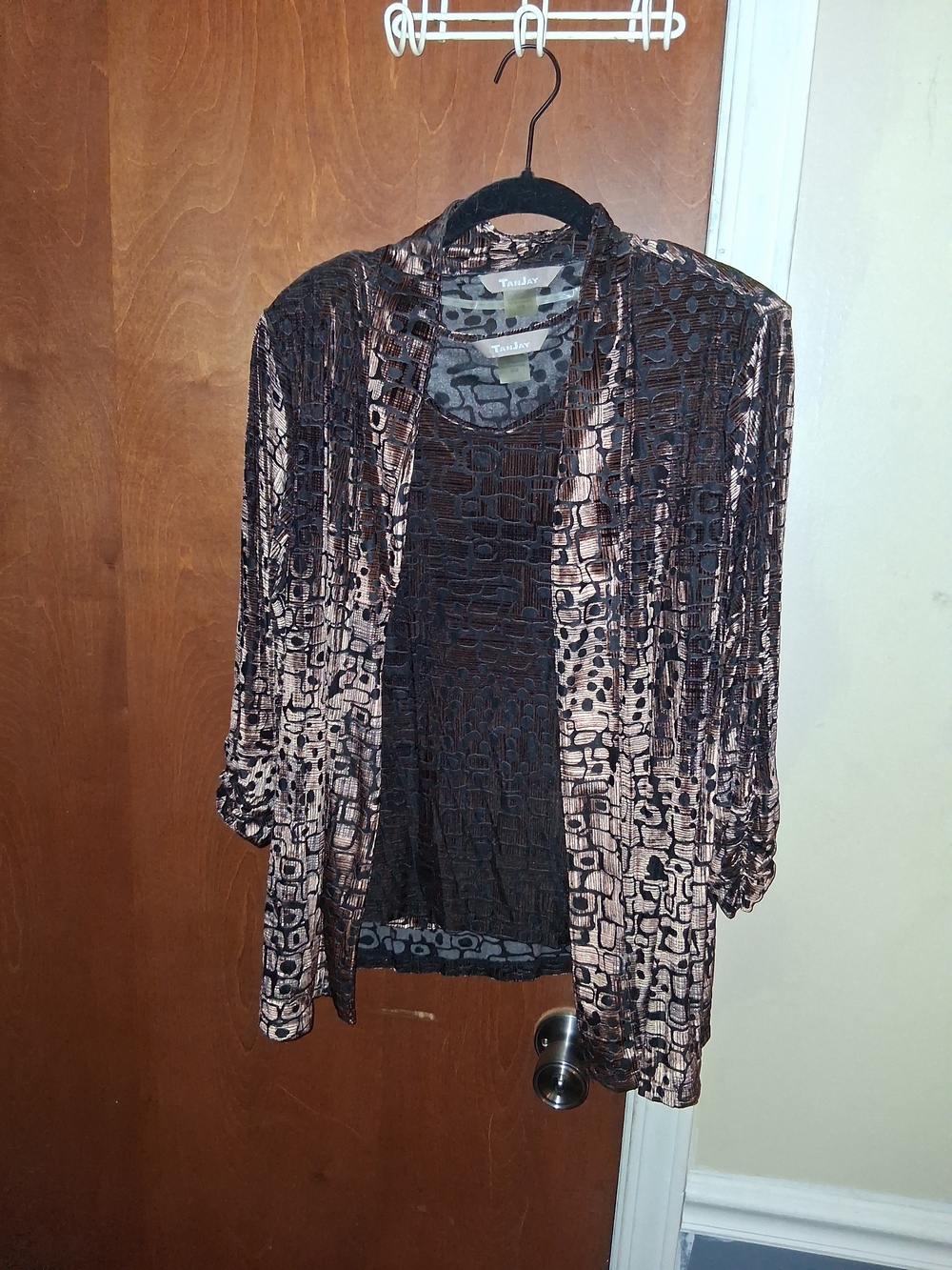 TanJay Brown Croc-Print Open-Front Jacket And Tank